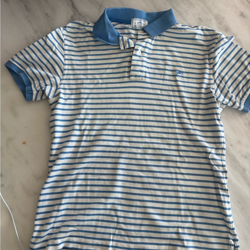 Southern Tide Blue & White Striped Polo